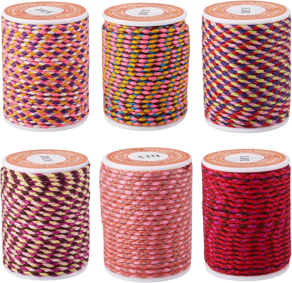 6 Rollen 1.5mm Polycotton Gedraaide Touwen - 4 Ply Macramé Katoen Koorden in 6 Kleuren voor DIY Ambachten en Wanddecoratie