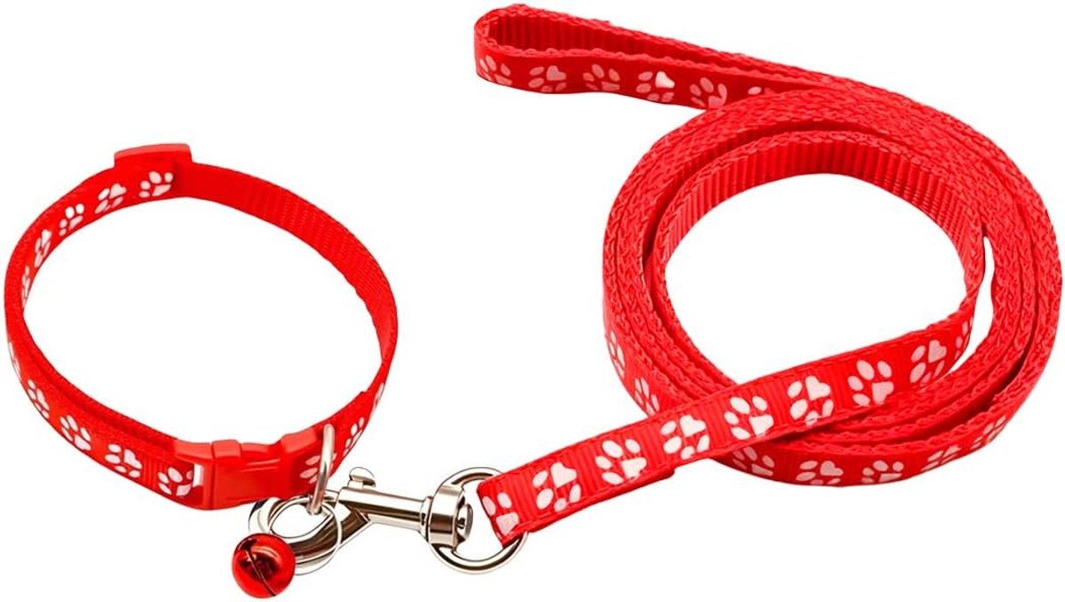 Halsbanden en riem, verstelbare hondenriem voor honden en katten, met snelsluitriem met gesp voor kleine honden en katten, puppy's (rood)