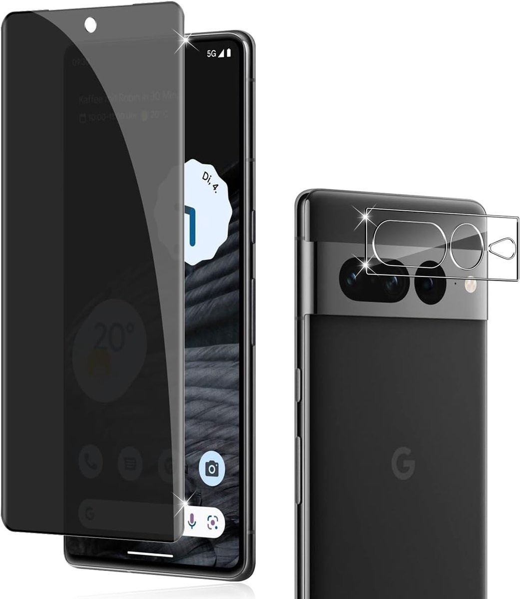 Beschermfolie voor Google Pixel 7 Pro, beschermfolie voor pantserglas en camerabeschermfolie, [1+1 stuks] 3D anti-spy privacy privacyfolie beschermen displaybeschermfolie privacy