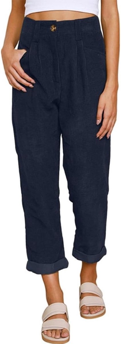 Dames corduroy broek elastische taille casual hoge taille broek met zakken broek rechte pijpen effen kleur vintage palazzo broek casual broek