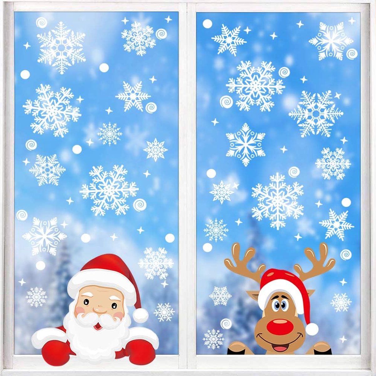 Raamstickers Herbruikbare, Dubbelzijdige Kerst Raamdecoraties Klampt zich vast, Sneeuwvlok Raamstickers voor Xmas Window Display Decoratie door Taspire