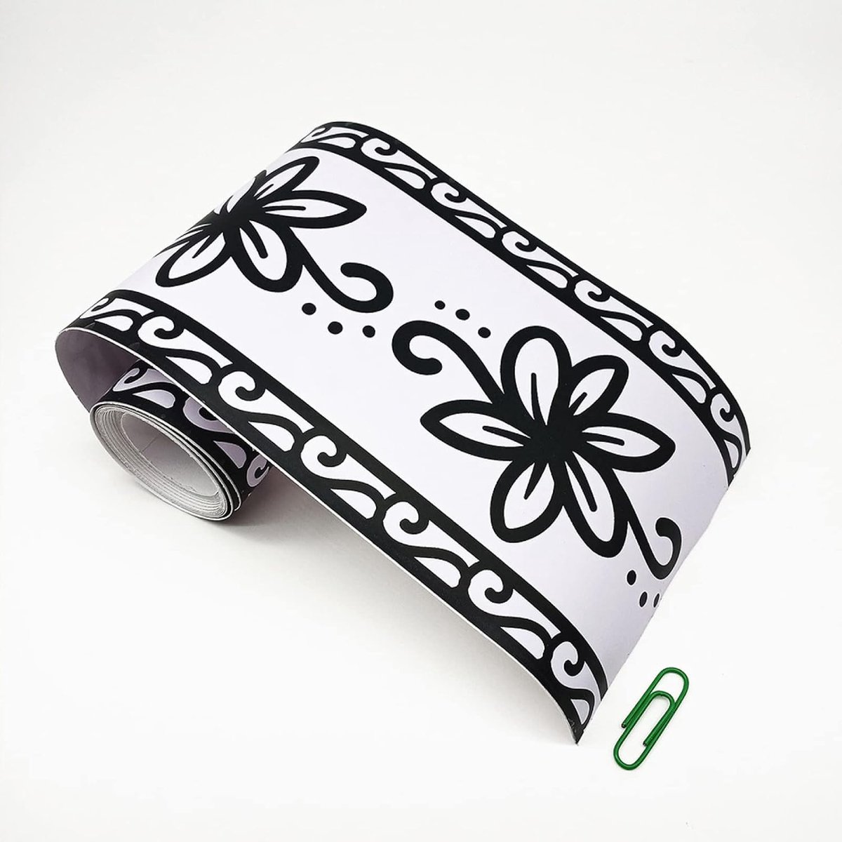 Behangrand Zelfklevend Muursticker voor Thuis Plafonddecoratie Randstrip voor Badkamer Woonkamer Keuken Zwarte Bloemen 10cm x 240cm