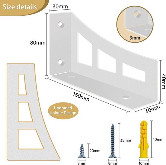 Wit, 15 cm, 4 haken, waterdicht, hoekhouders van 90 graden van metaal, roestbestendige houders, set van 4 — afbeelding 2
