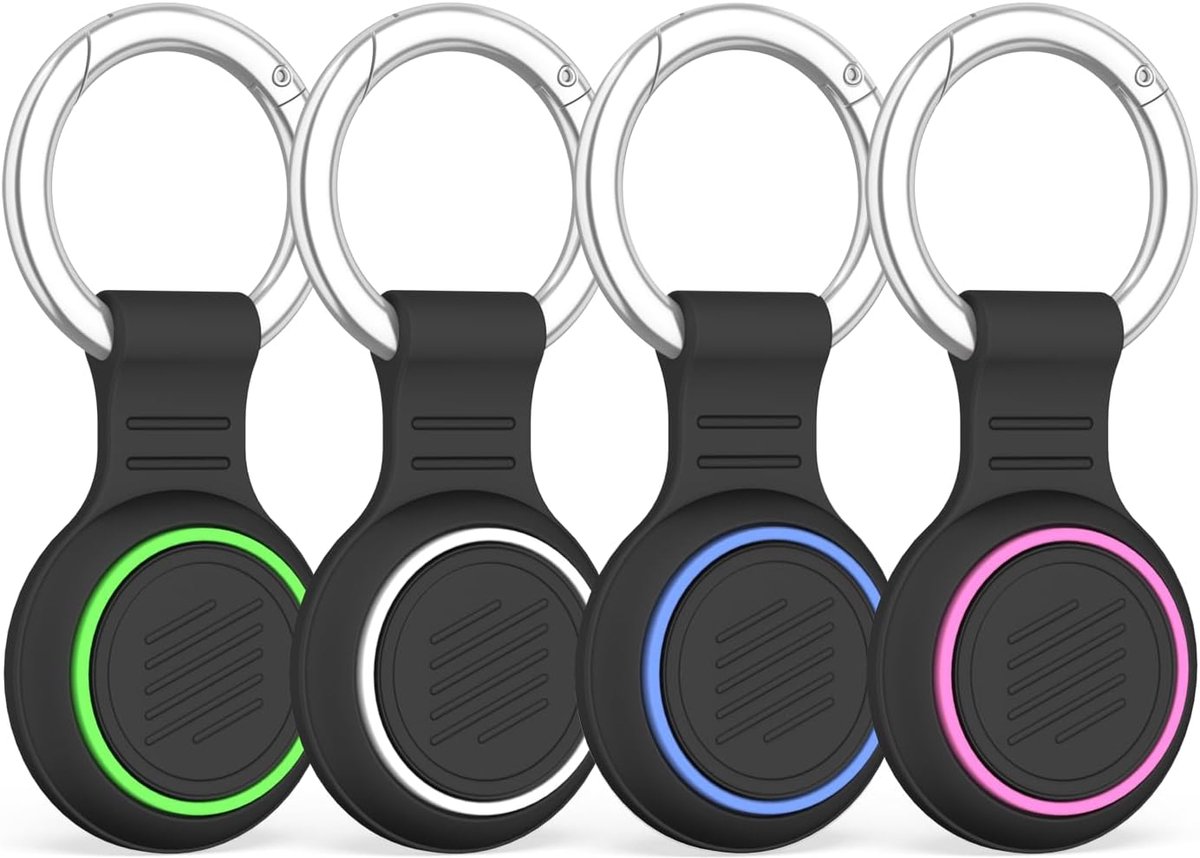 compatibel met Apple AiTag 1e en 2e generatie, set van 4 siliconen hoes met 4 hoezen en 4 ronde sluitingen, stoot- en krasbestendige bescherming rondom (wit + lichtblauw + lichtgroen +
