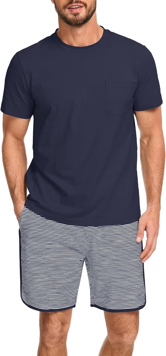 Pyjama heren korte strepen pyjama set zomer katoen pyjama voor mannen nachtkleding shorty tweedelige pyjama's