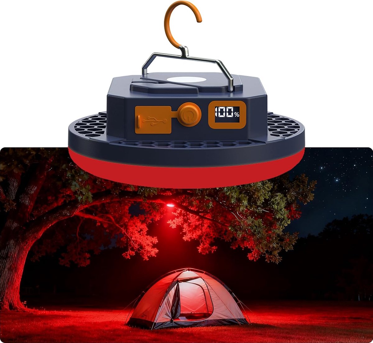 2025 Rood Licht Insect-Proof Camping Lamp10000mAh Oplaadbare 3000LM Tent Camping Licht, 6500K 24 Uur Lange Speeltijd, Outdoor Night Market Night Vissen Lantaarn