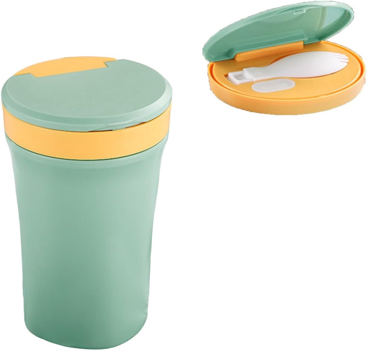 Mueslibeker met lepel, soephouder met deksel, yoghurtbeker, to-go, voedselcontainer voor magnetron, 400 ml, groen