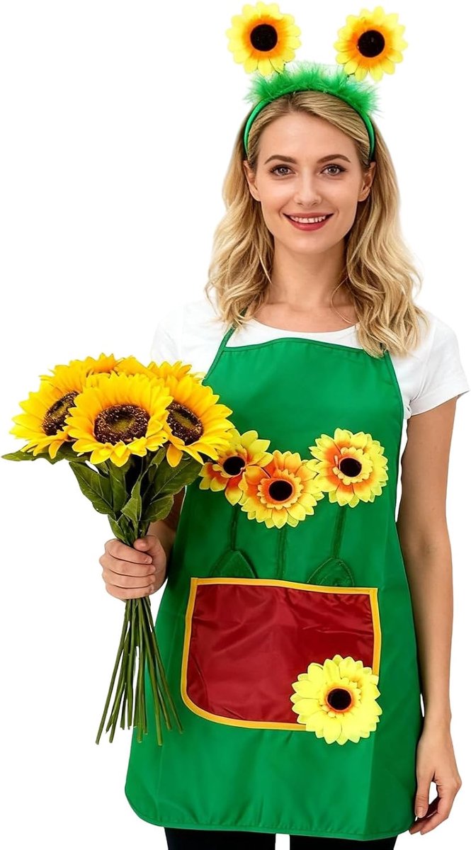 tuinierkostuum voor dames en heren, zonnebloem haarband en gieter hoed tuinschort carnaval kostuums voor themafeesten