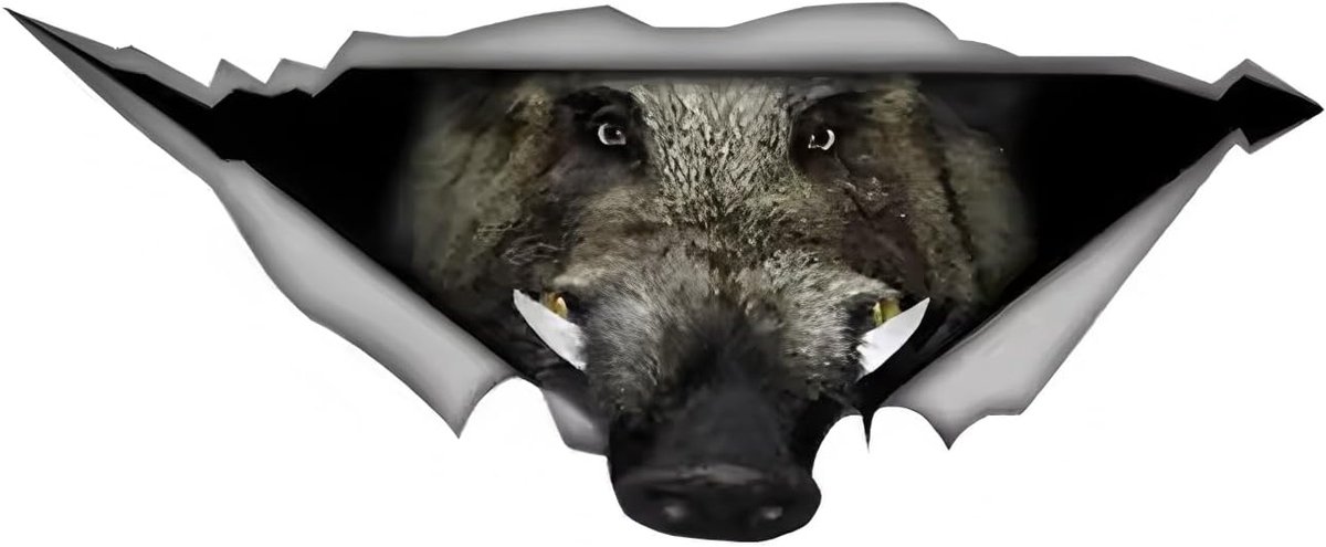 Zwijn autosticker, 3D-scheur-metaalleffect, waterdicht, reflecterend, voor auto, koelkast en laptop (25 cm)