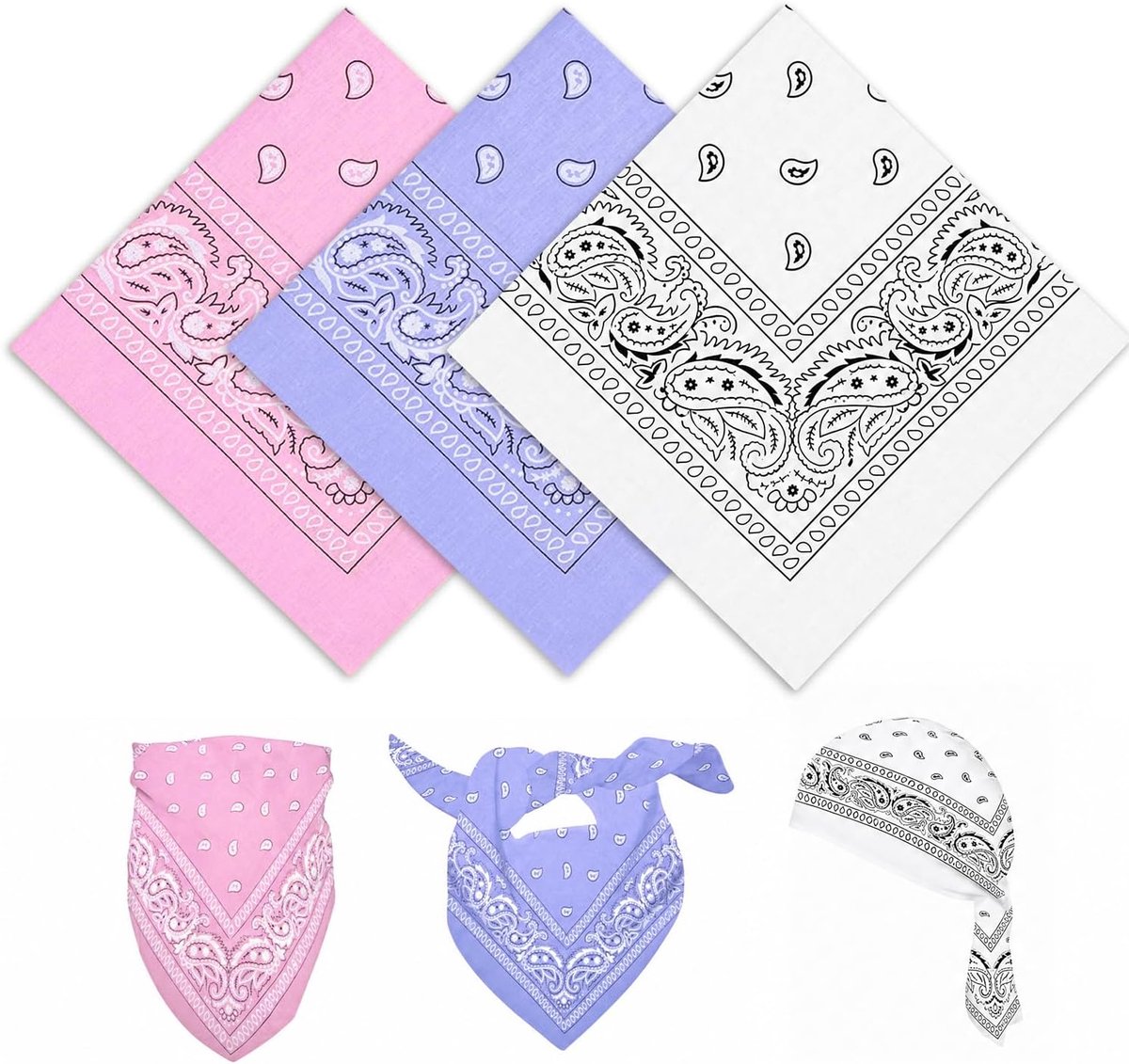 3-delige bandana, multifunctionele haarsjaal met paisleyprint, unisex hoofddoeken, bandana's, hoofdbanden voor dames en heren, cowboyaccessoires