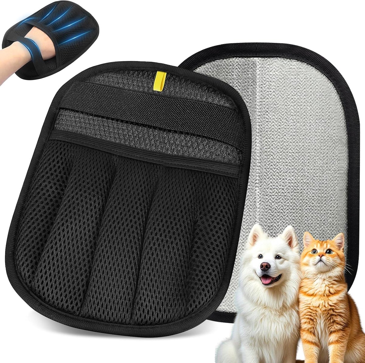 2-pack handschoenen voor het verwijderen van dierenhaar, herbruikbare kattenhaarverwijderaar met bontmagneet, dubbelzijdig voor honden en katten, dierenhaarverwijderaar