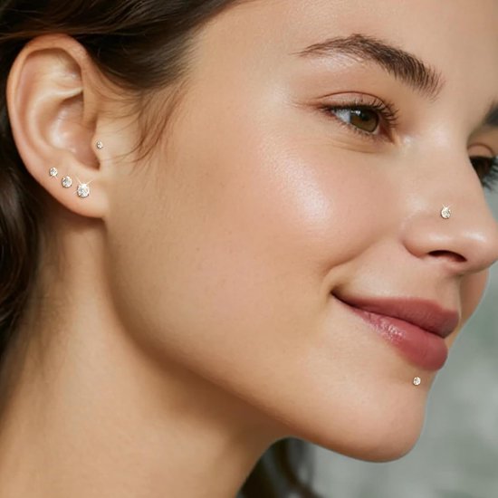 8-delig Set 16G Conch Piercing Goud, 6mm 7mm 8mm Oorbellen met Medisch Staal, Tragus Helix Lip Piercing Set voor veilige Draagcomfort — afbeelding 3