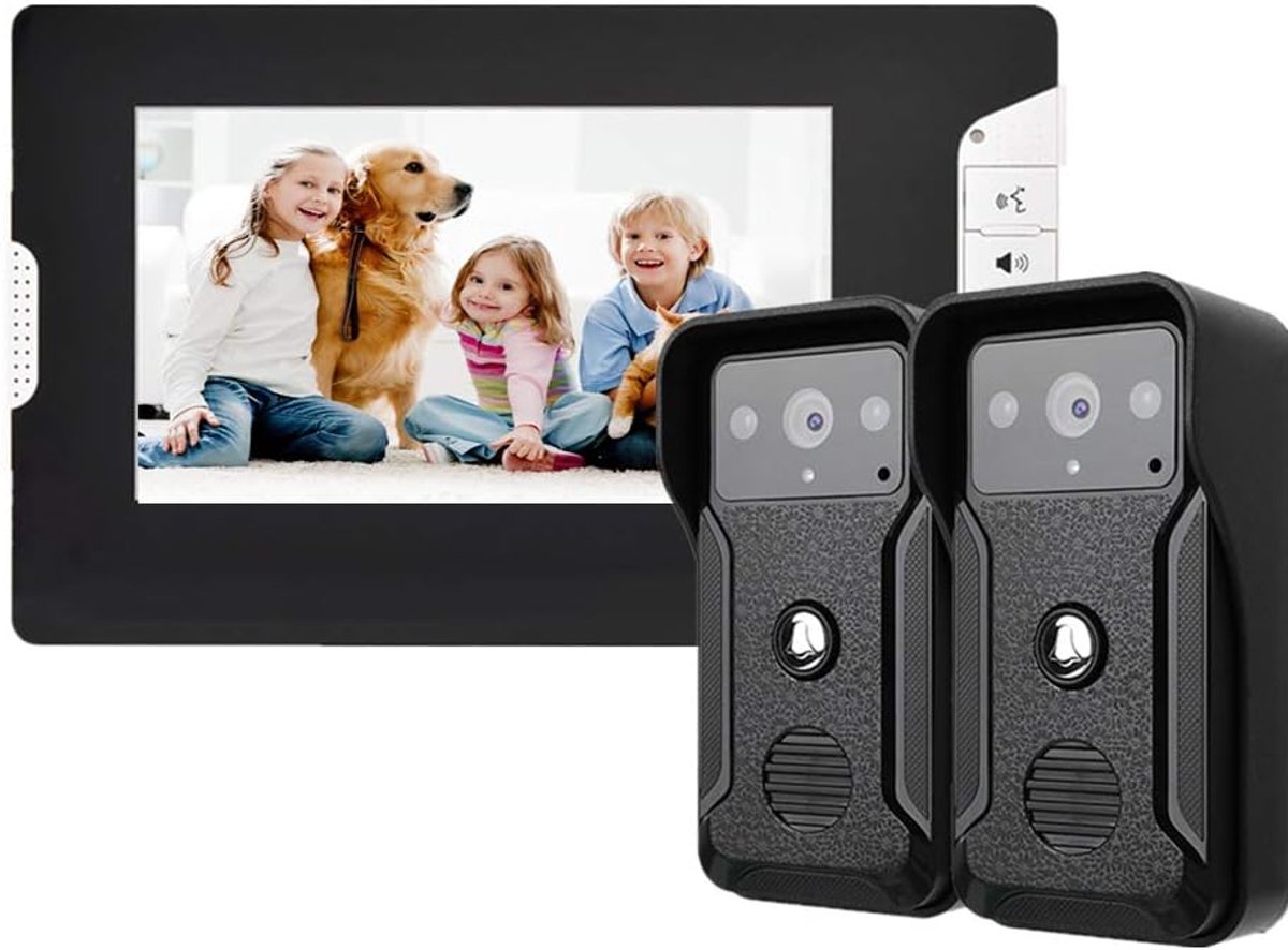 bekabelde video-intercom met 7 inch lcd-display, met buitencamera, 1000TVL, nachtzicht, IR-bewaking, ontgrendeling, bidirectionele intercom (EU)
