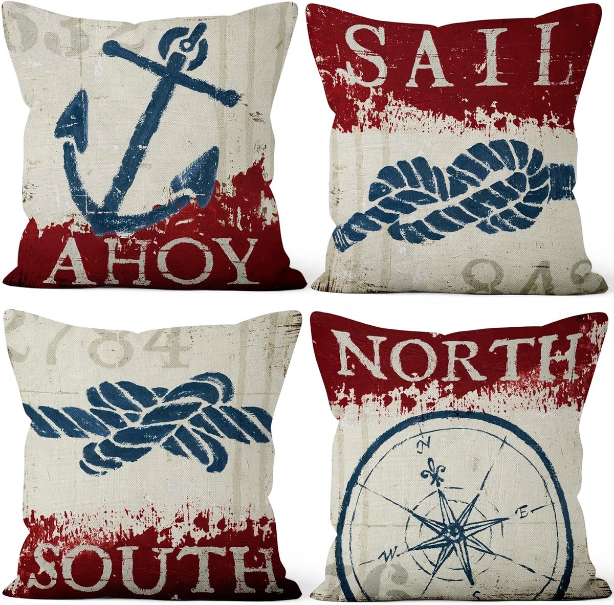 41 x 41 cm, decoratieve nautische zeilen, kussensloop, retro, anker, roer, nostalgisch, klassiek kraftpapier, sierkussensloop, vierkante bankkussens, decoratief kussen, slaapkamer, buiten, bank