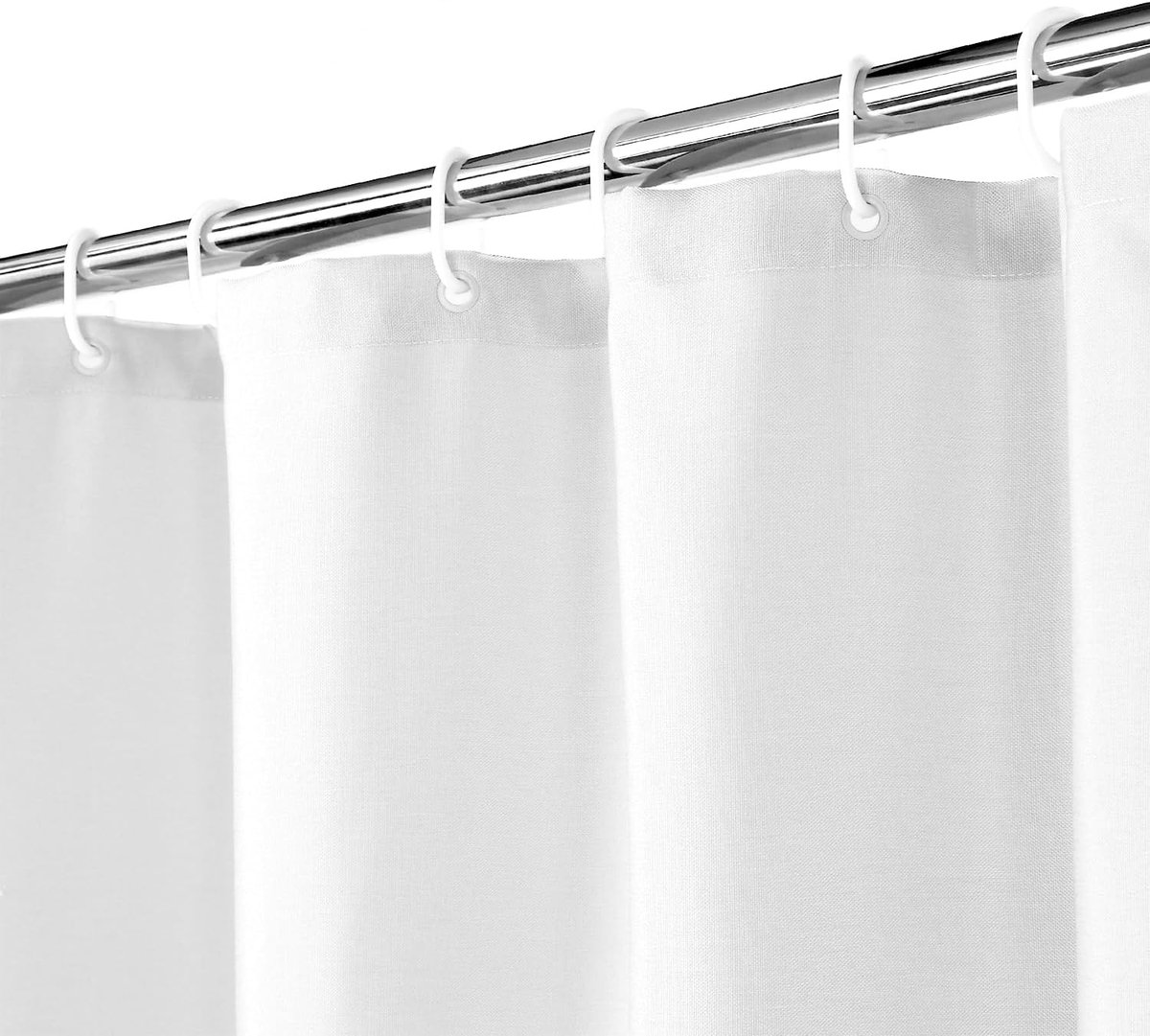 Douchegordijn voor badkamer in vlaslinnen, zware stof van 240 g/m², met haken, luxe hotelstijl, wasbaar, wit, 120 x 200 cm