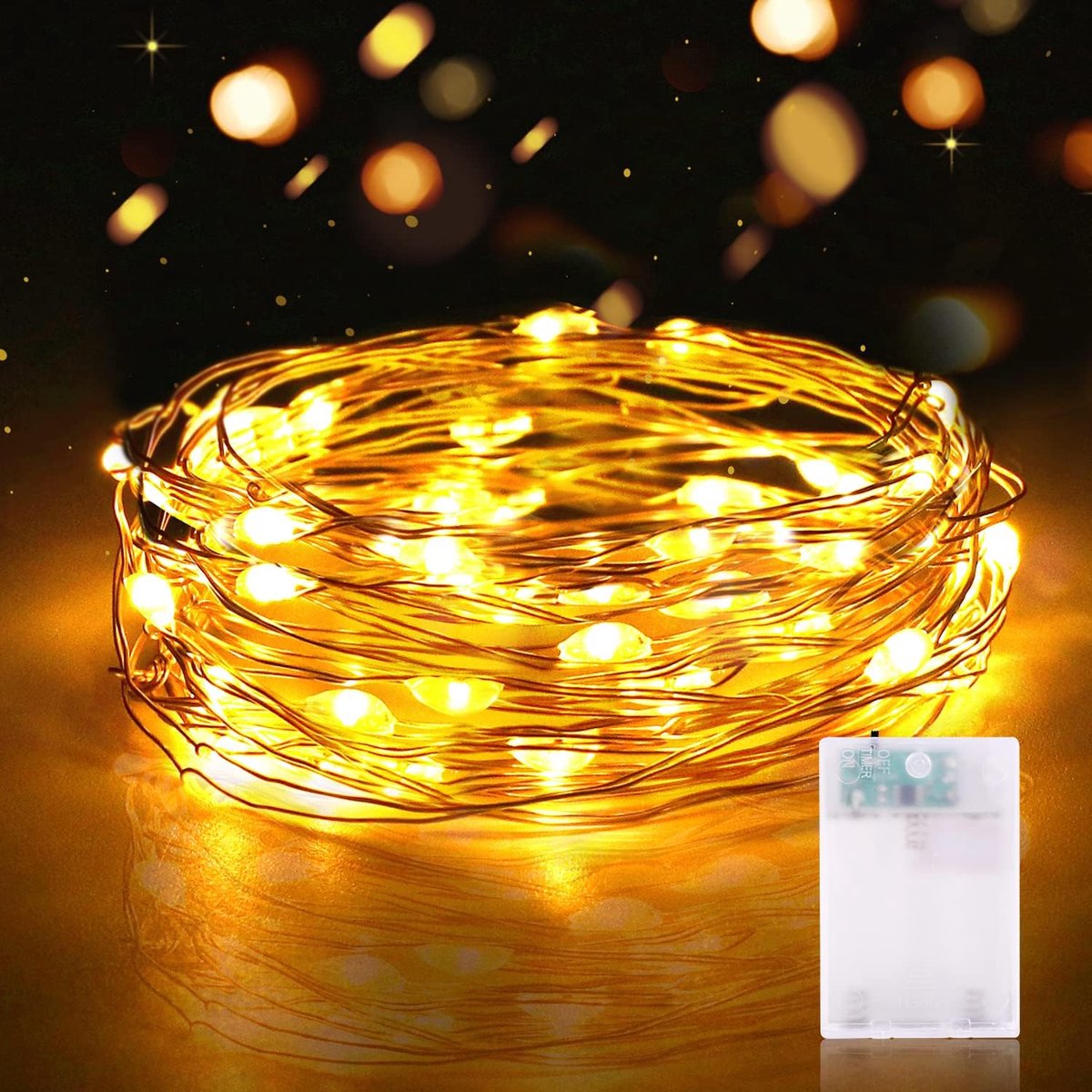 Lichtsnoeren op Batterijen, 2M 20LED Koperdraad Licht met Timer voor Binnen Buiten Verlichting, Boom Decoratie, Feest, Terras - 1 Verpakking