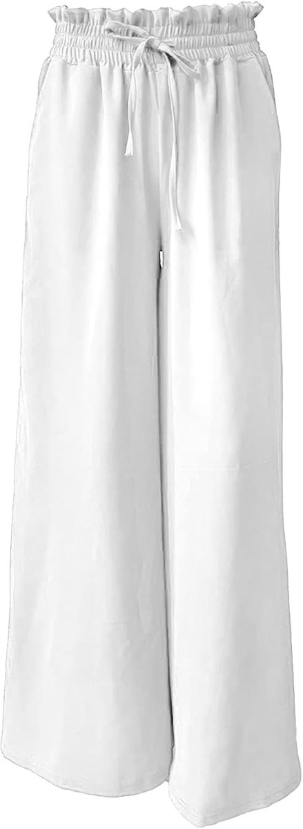 Palazzo-broek met wijde pijpen, elastische taille, casual lange broek