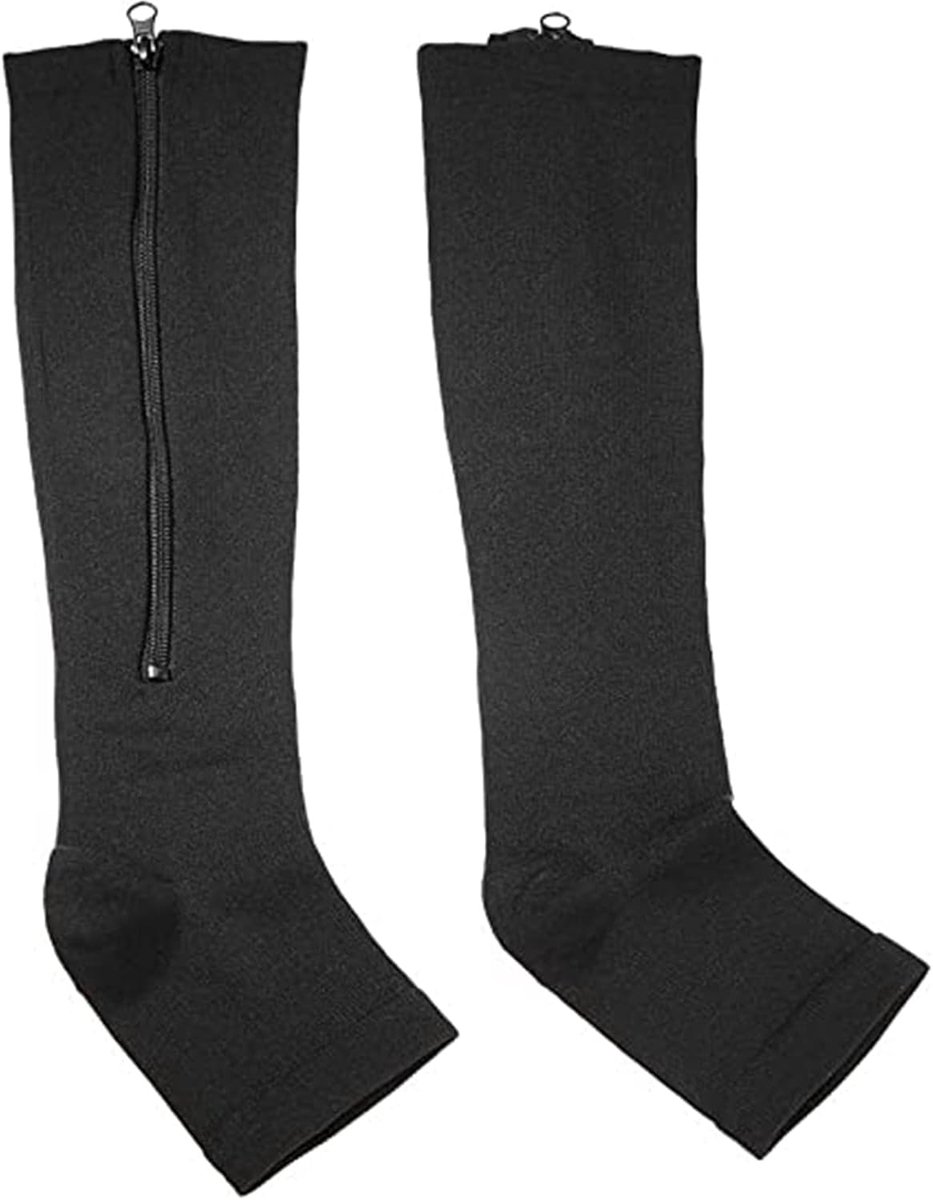 Sokken met rits kniehoogte 15-20 mm Hg compressiesokken vrouwen en mannen open teen ondersteuning sokken spataderen herstel