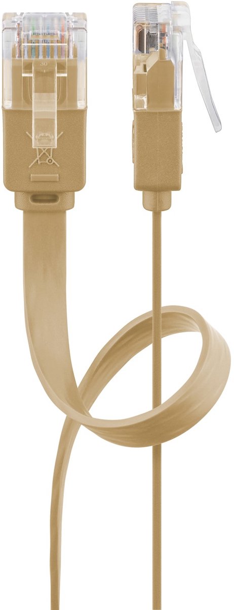 Goobay Platte CAT 6 netwerkkabel, U/UTP, lichtbruin, koperen geleider, 10 m