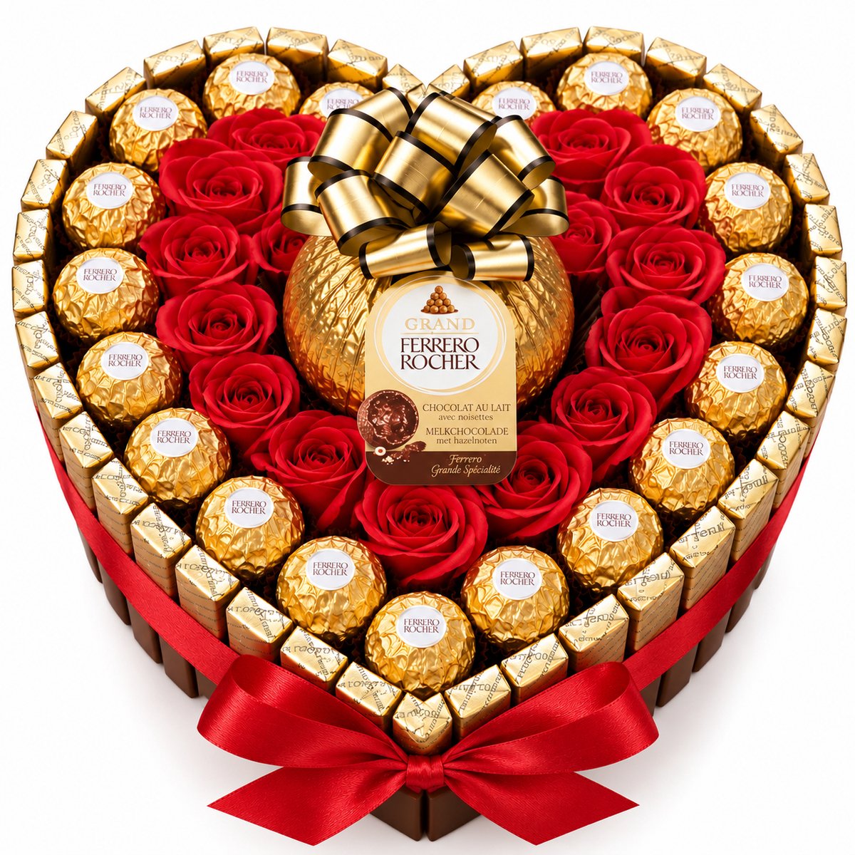 Nina’s Giftshop® XL Chocolade Hart – Ferrero Rocher & Merci – Luxe Chocolade Cadeau – Valentijn Cadeau voor Haar – Moederdag – Verjaardag