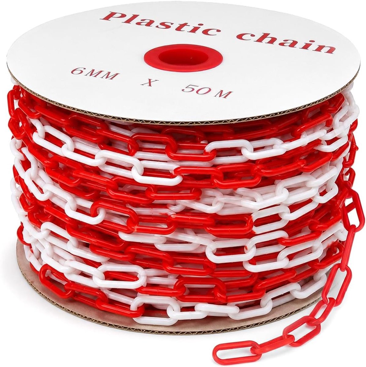 Barrier Chain 6 mm 50M - Rode Witte Plastic Ketting voor Hotels, Parkeerplaatsen en Treinstations