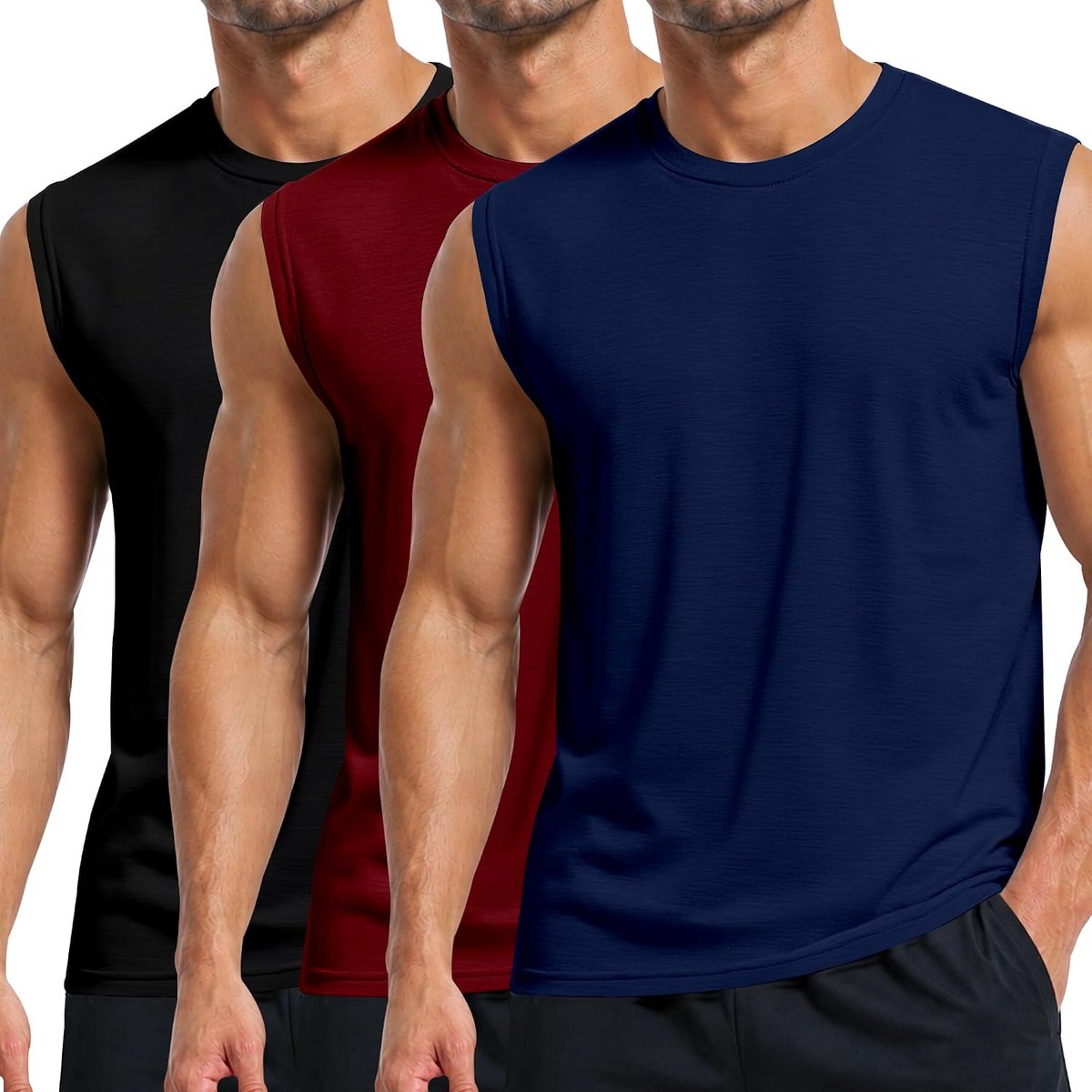 Katoenen sporttanktops voor heren, 1 of 3 stuks, zonder mouwen, trainings-T-shirts, spiervest, ademend stretch shirts met ronde hals