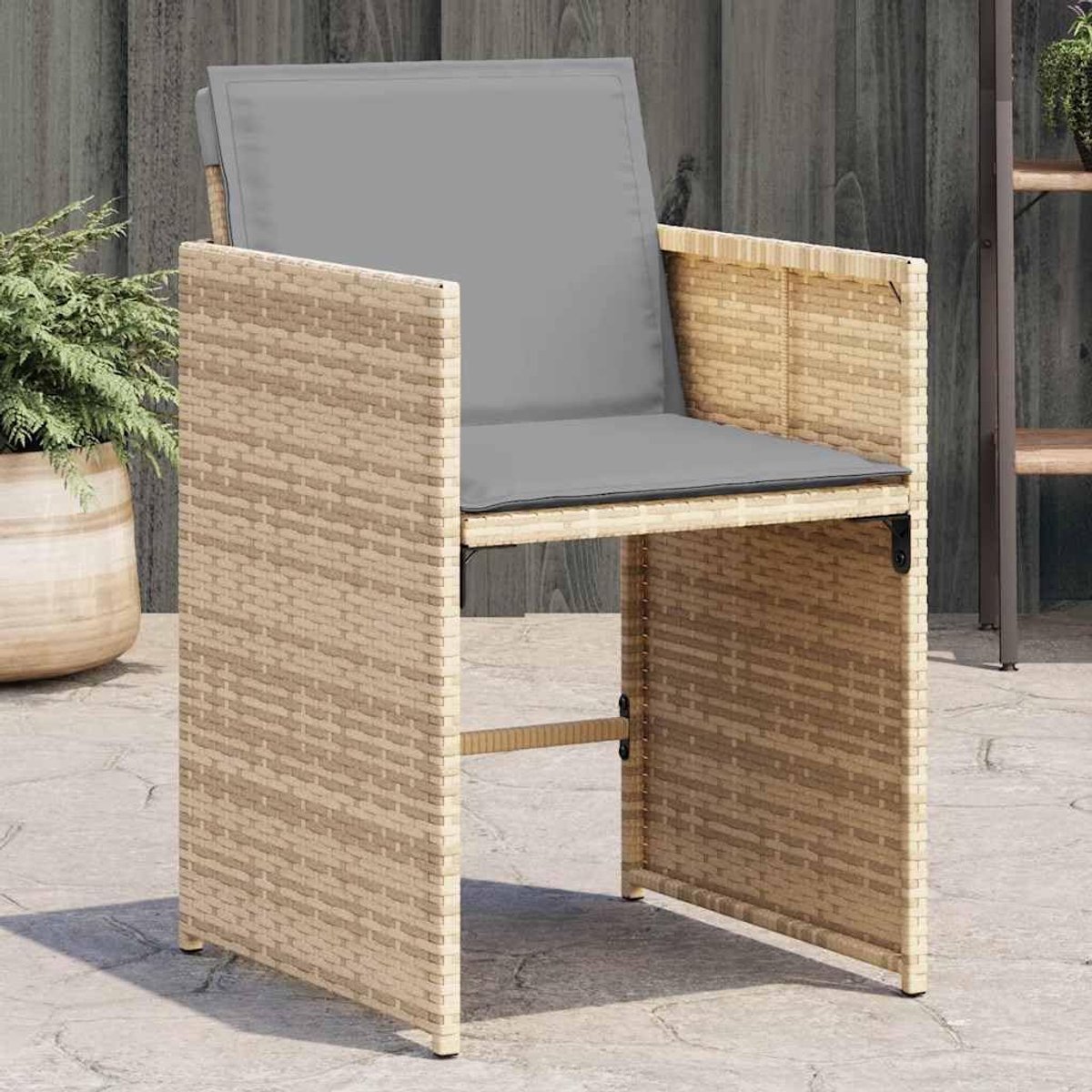 Tuinstoelen met kussens, 4 stuks, beige mix, polyrotan, outdoor-stoelen, vrijetijdsstoelen voor zwembaden