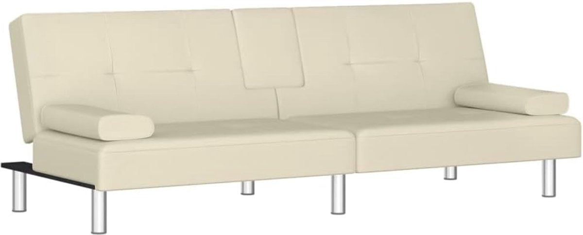 Slaapbank met bekerhouders, crème, kunstleer, voor woonkamer, slaapkamer, kantoor