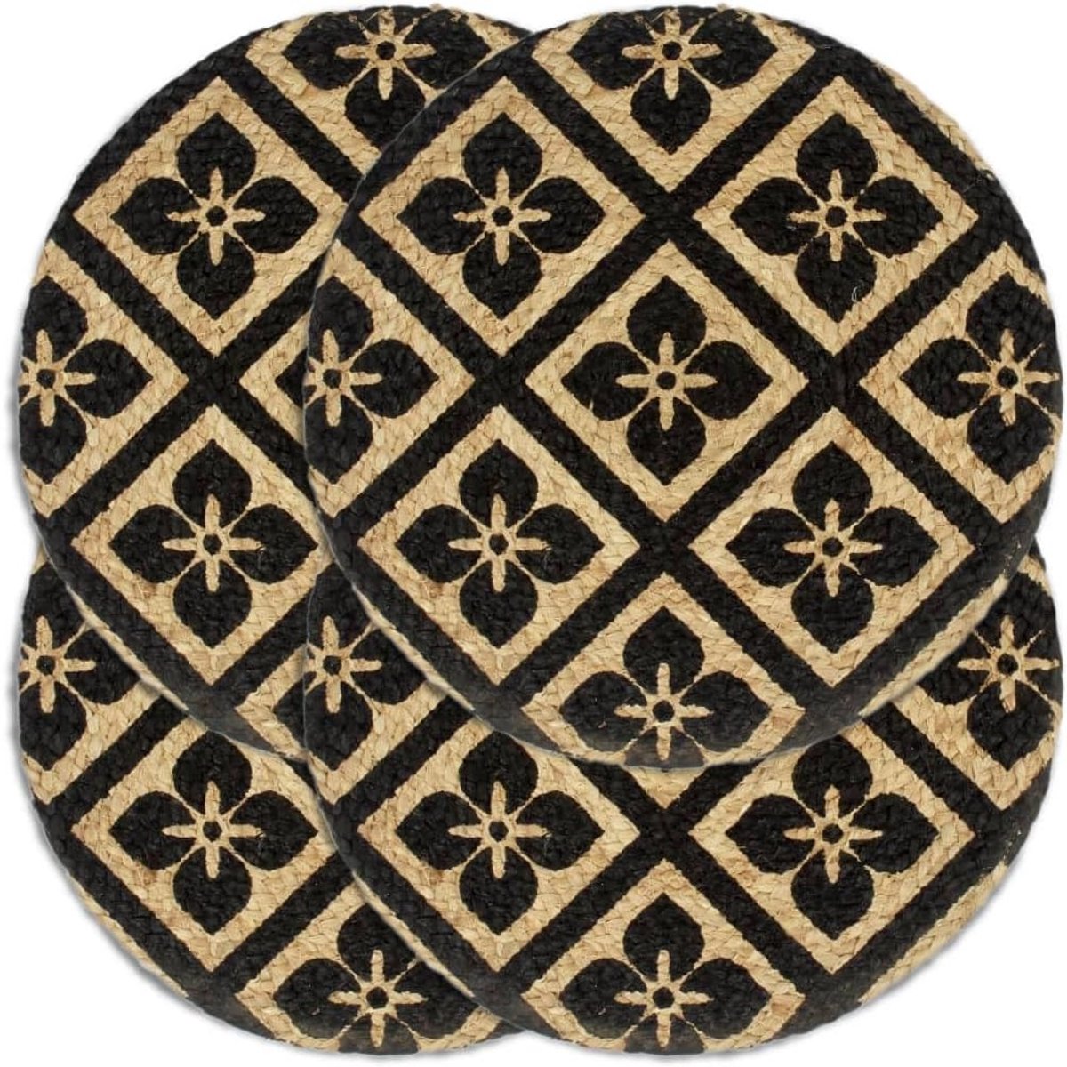 Placemats, 4 stuks, zwart, 38 cm, ronde placemats voor eettafel, natuurlijk, uniek stuk, tafeldecoratie accessoire
