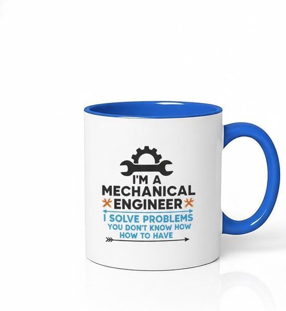 A Mechanical Engineer Mok 330ml – Witte Keramische Koffiemok met Blauwe Oor – Grappige Engineering Quote Cadeau voor Ingenieurs