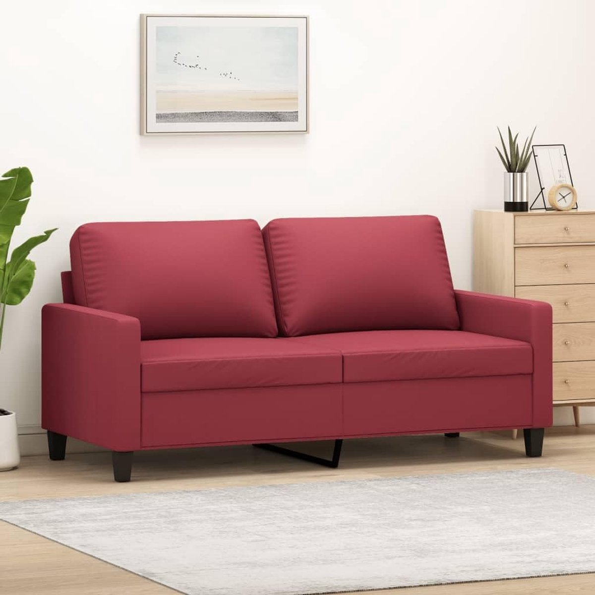 2-zitsbank in wijnrood, 140 cm breed, van duurzaam kunstleer met metalen frame voor stabiliteit, comfortabele bekleding en modern design voor de woonkamer