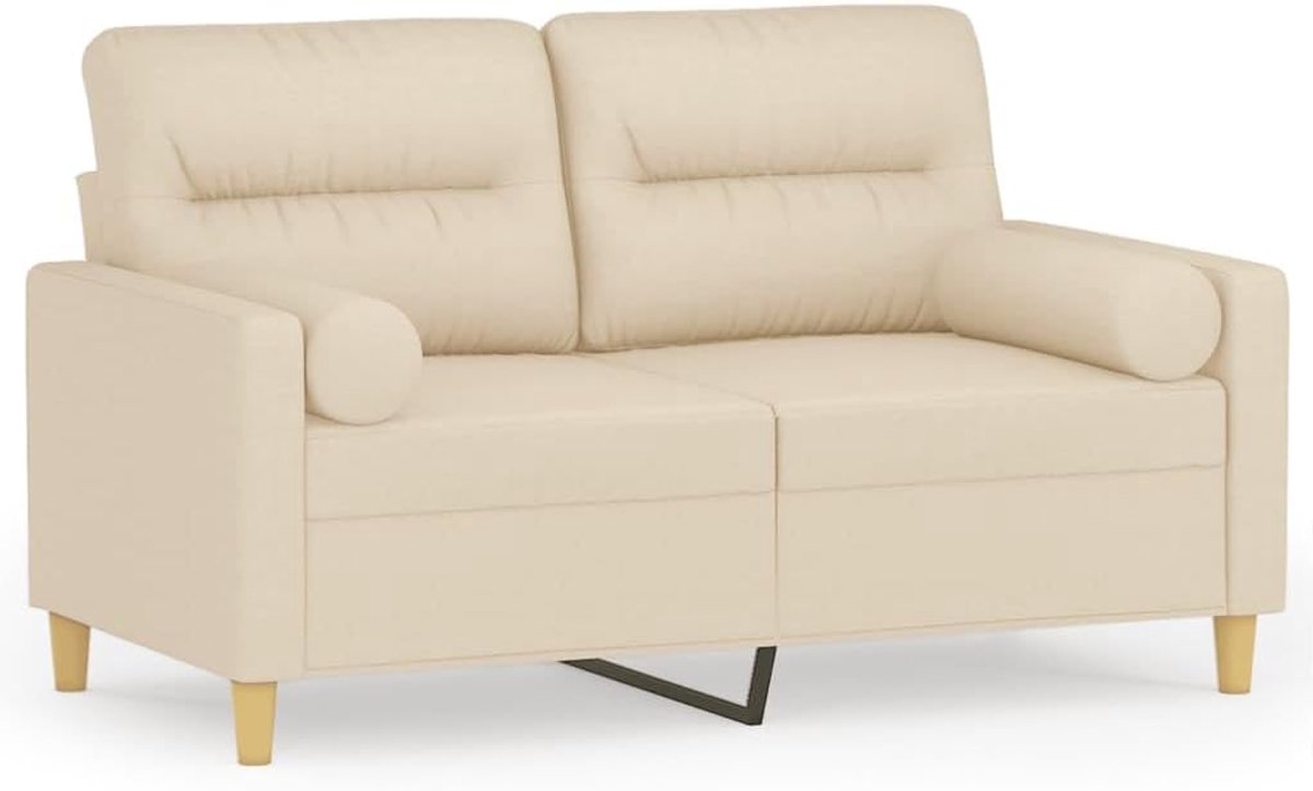 2-zitsbank met decoratief kussen, crème, 120 cm, stof voor woonkamer, slaapkamer, logeerkamer