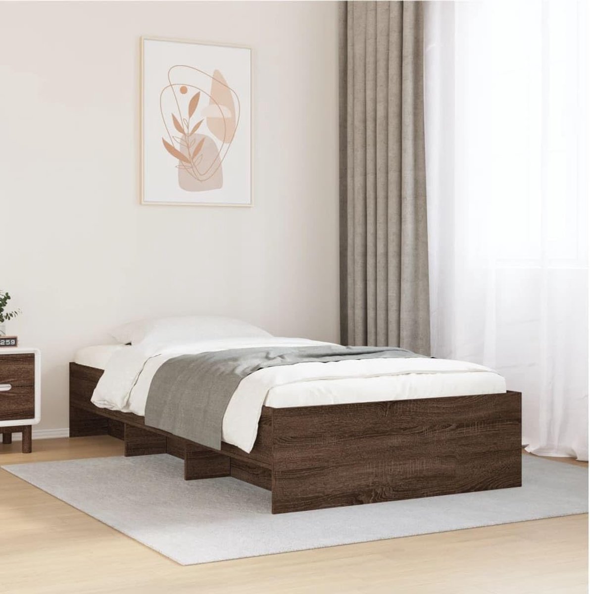 Hout met opbergvakken lattenbodem 90x200 cm bruin eikenkleur