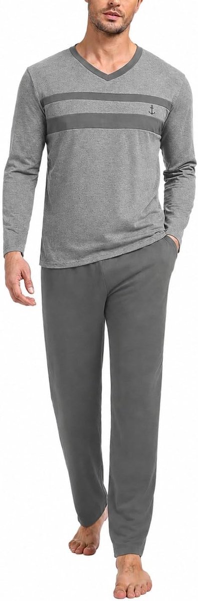 Heren winterpyjama heren katoen lange V-hals pyjama heren casual licht S-XXL