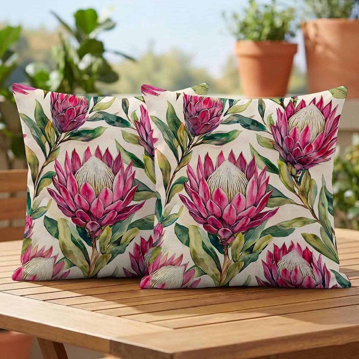 Set van 2 outdoor kussenslopen, 40x40 cm, outdoor kussens, weerbestendig, bloemenmotief, tuinkussen, zomer, modern sierkussen, bankkussen voor balkon, lounge, tuin, terras, woonkamer