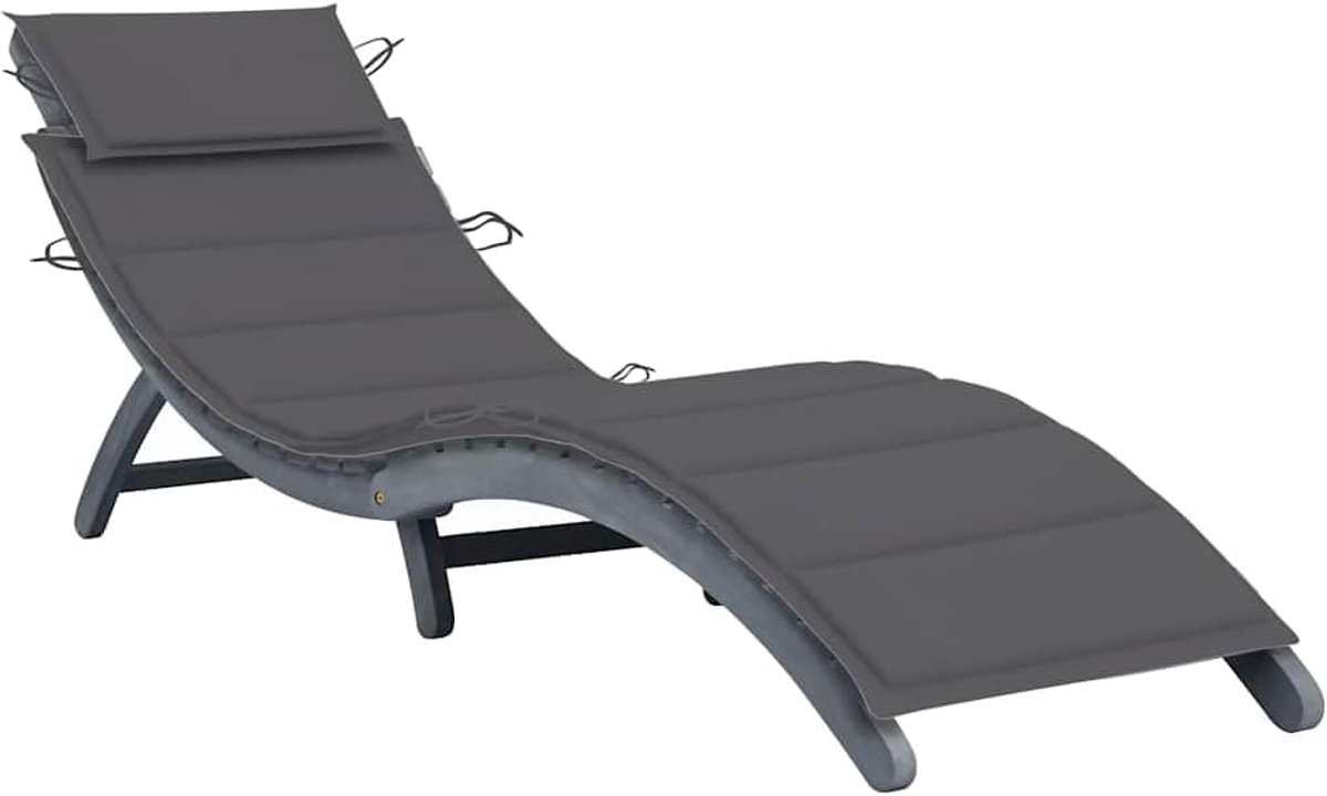 Acaciahout inklapbaar ligbed met kussen antraciet 14.84