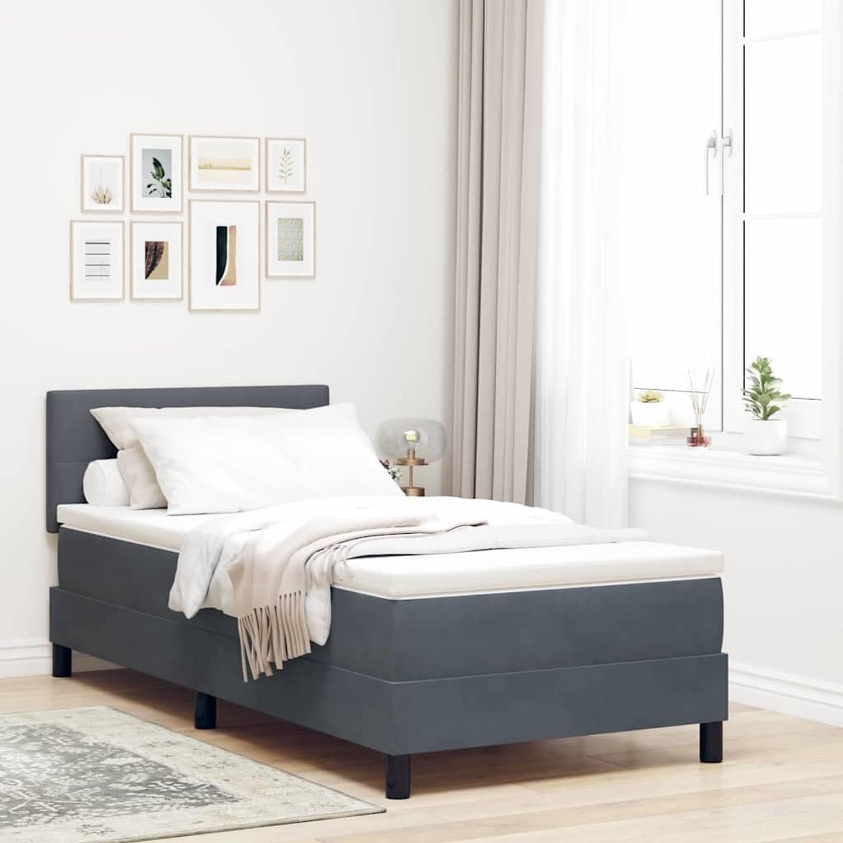 Boxspring met Schuim Modern Strak Design 100x200 Donkergrijs