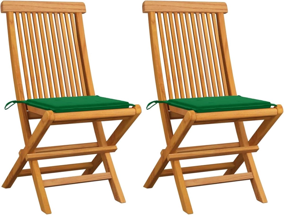 Tuinstoelen met kussens, set 2/3/4/6 tuinstoelen, inklapbaar, met rugleuning, buitenstoelen voor balkon, stoel van massief hout, kleur kussens: groen