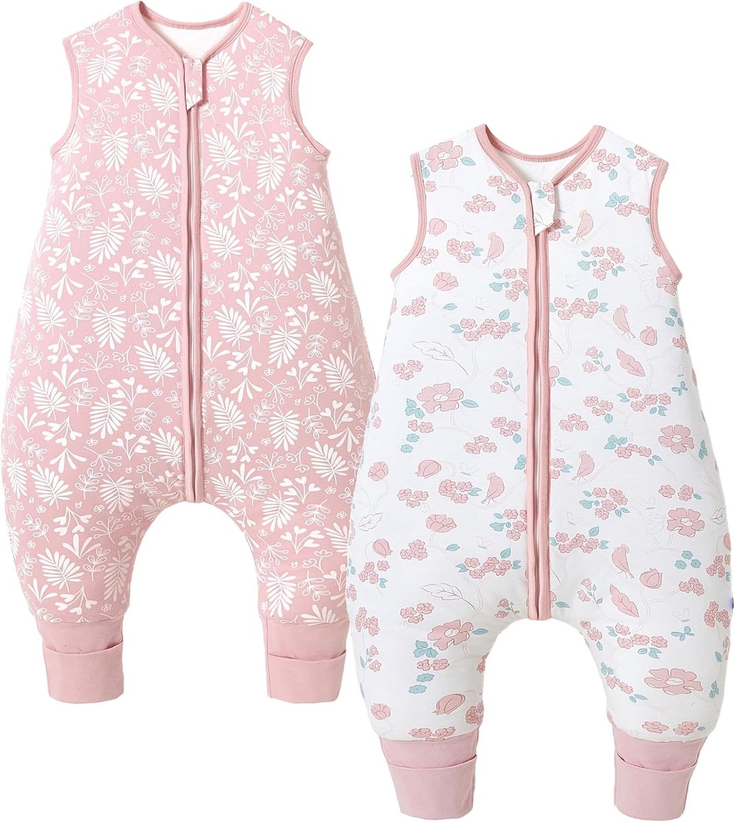 Baby slaapzak met voeten 2-pack 2,5 Tog Kinder winter slaapzak Zachte katoen Baby slaapzak met benen, 2,5 Tog/bloemen set, 80 cm/baby hoogte 85-95 cm