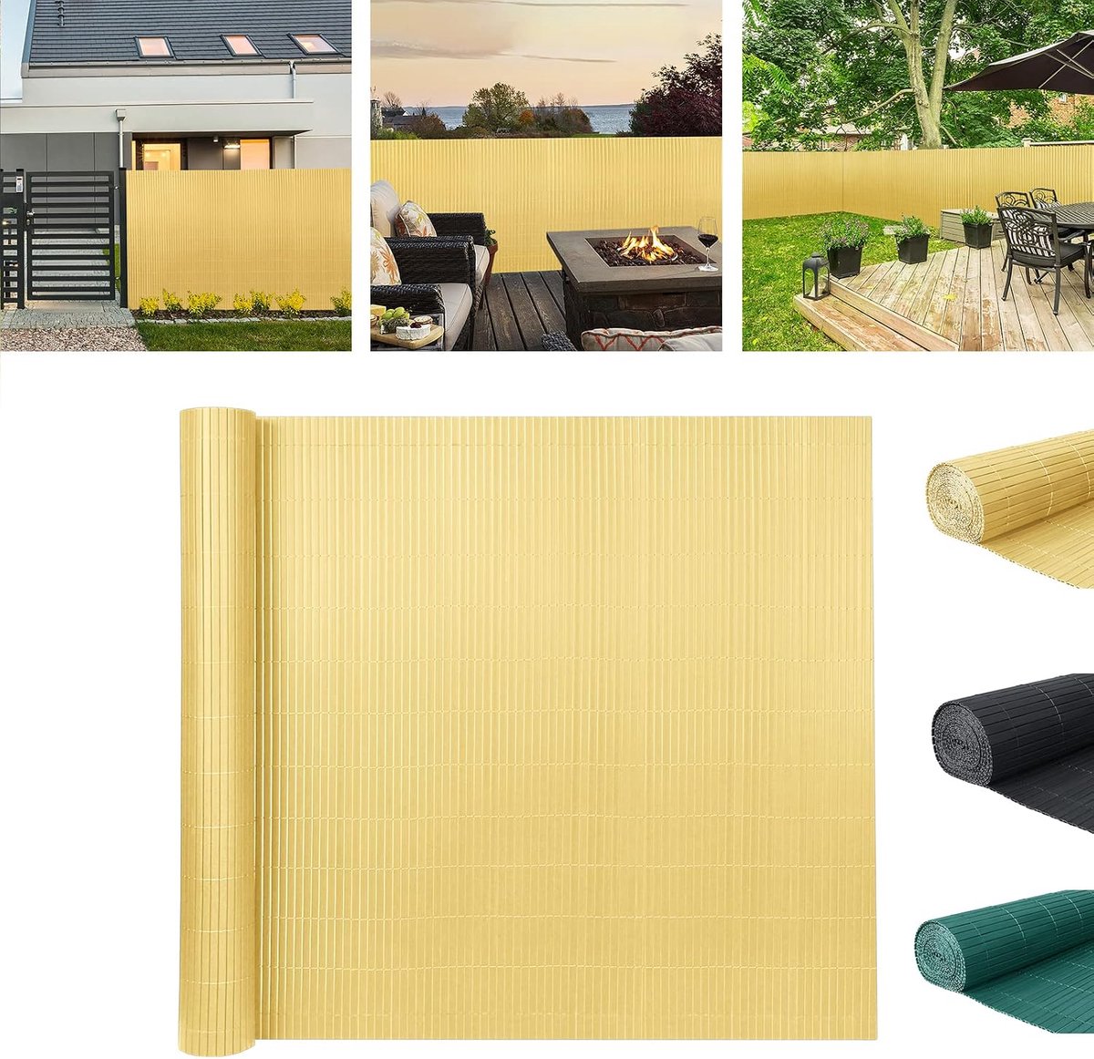 Inkijkbescherming, privacyhek, uv-bestendig en weerbestendig, privacy balkonbekleding voor tuin, terras, met kabelbinders, 180 x 1000 cm, bamboe