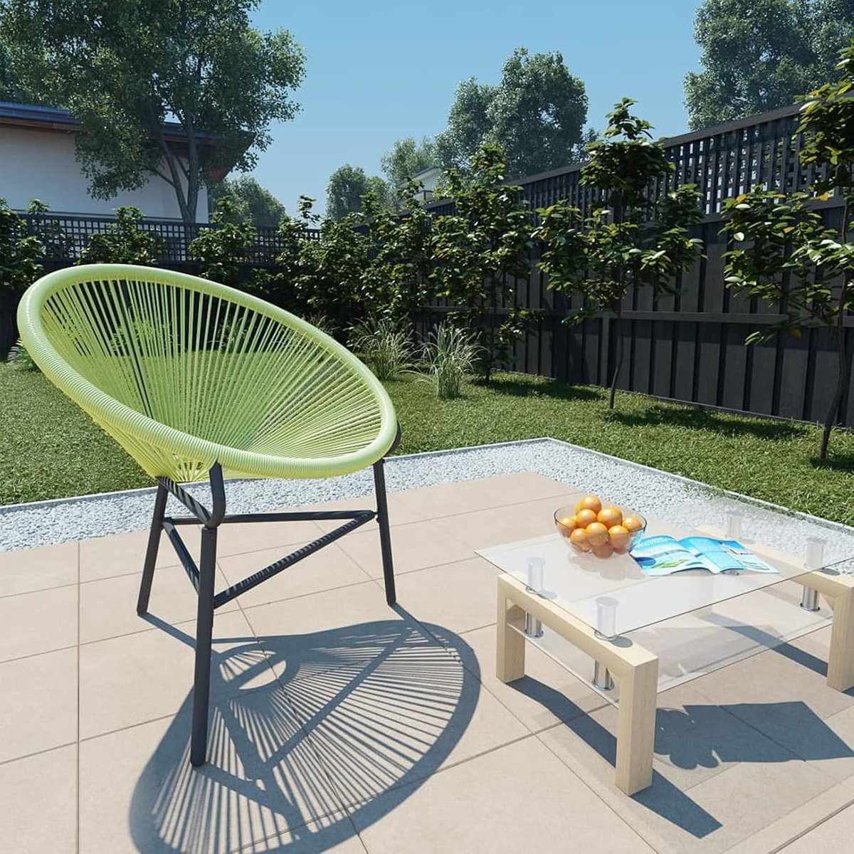 Tuinstoel van polyrotan, groen, tuinstoel, relaxstoel, outdoorstoel, 313141