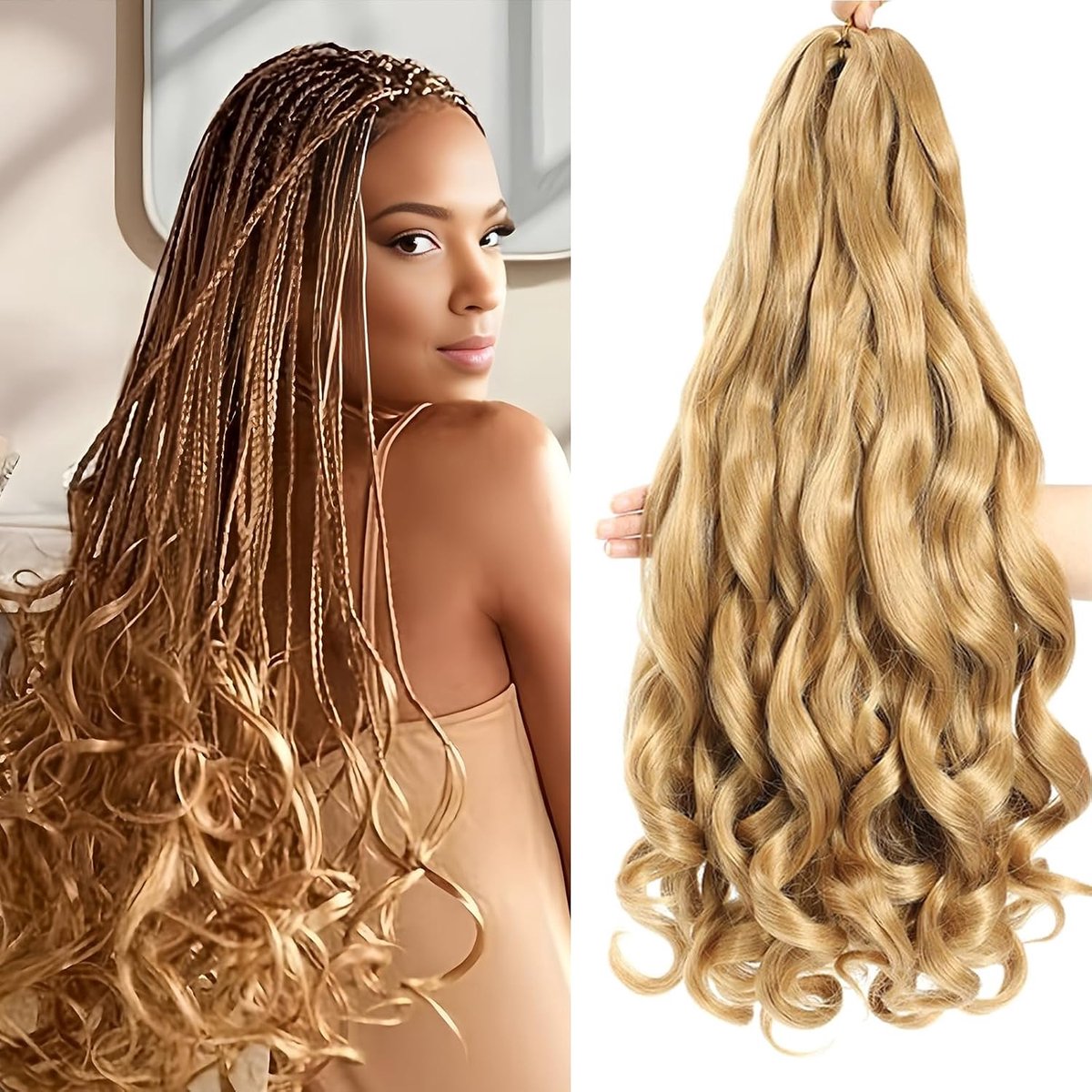 24 Inch French Curls Braiding Hair 8 Packs Spanish Curly Braids Pre Stretched Loose Wave Soft Synthetic French Curl Braiding Hair Extensions for Women (27#, 24 Inch (Pack of 8))