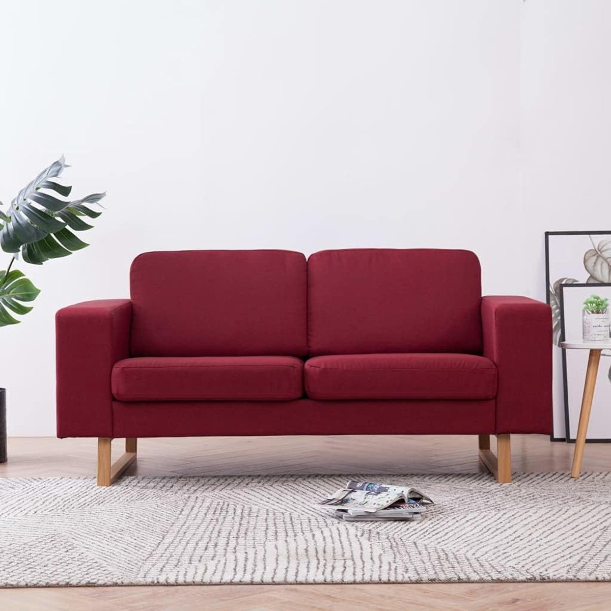 2-zitsbank, stof, wijnrood, bankstel, zitmeubel met 1 bank, 2 rugkussens, 2 zitkussens, brede zitvlakken, dikke bekleding, zachte overtrek, afneembaar, machinewasbaar