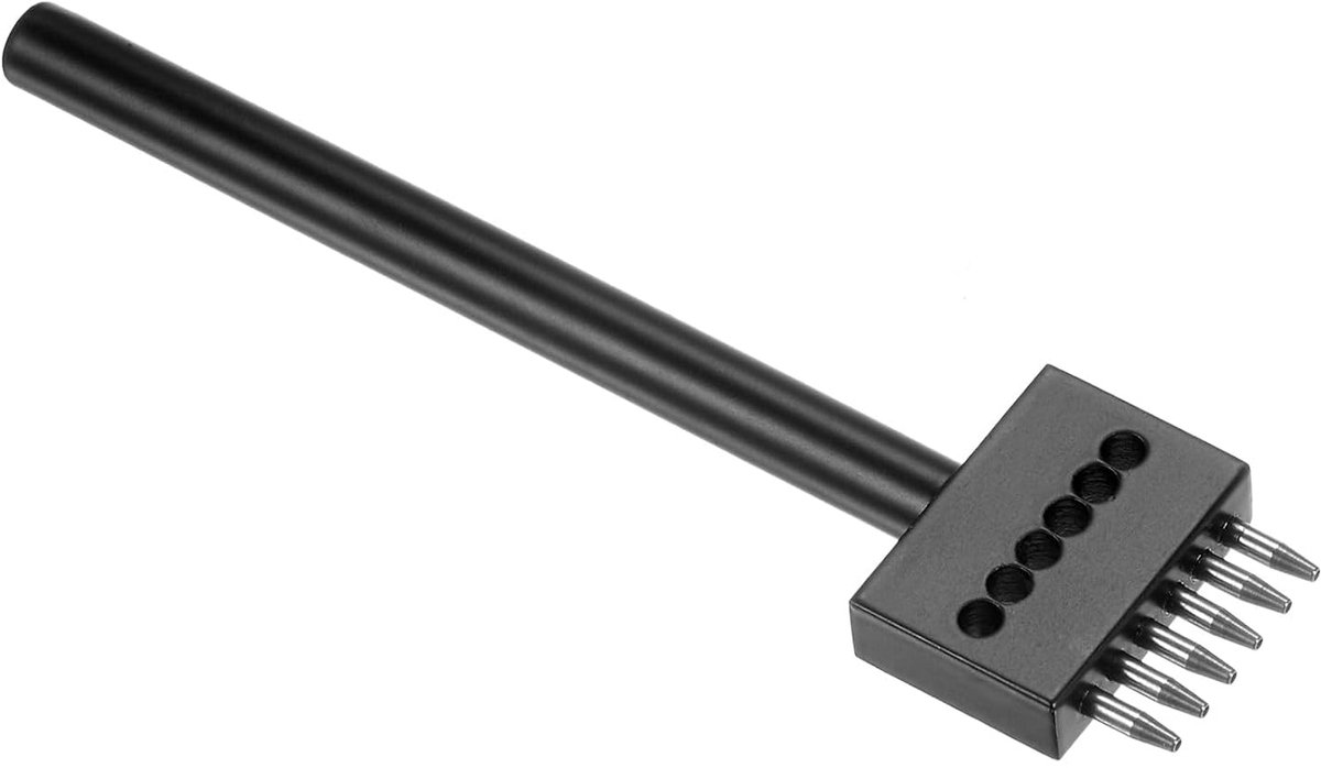 Stanzer voor Prong-gaten van leer [4 mm] 6 Prong stalen ronde lijn voor naaien DIY met diamanten koorden voor lederhandwerk schoenen lengte 124 mm