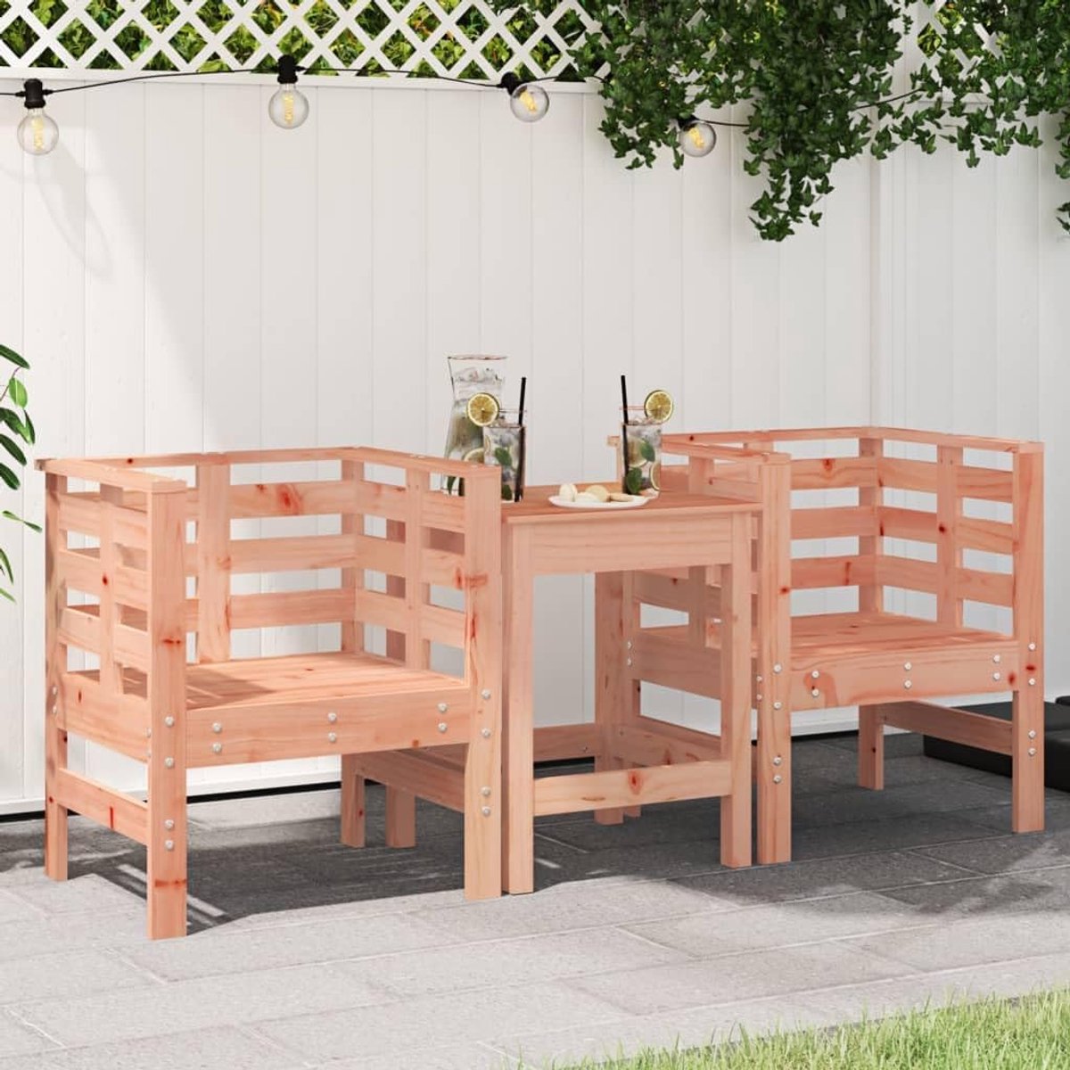 Tuinstoelen, 2 stuks, balkonstoel, tuinstoel, campingstoel voor tuin, terras, eetkamer, 61,5 x 53 x 71 cm, massief hout, Douglasie