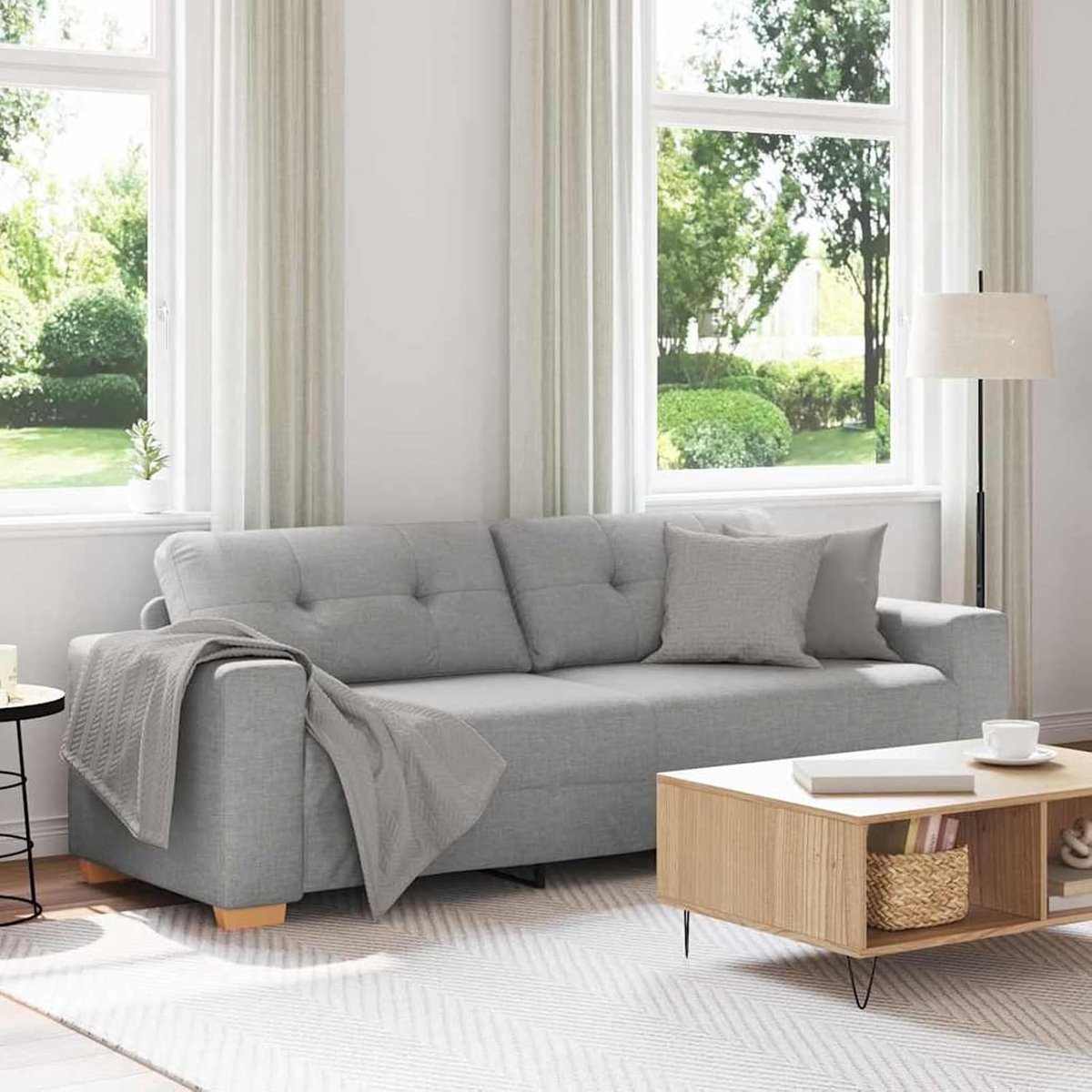 3-zitsbank in wolkengrijs, 180 cm, stof, gestoffeerde bank, zitgroep voor woonkamer, appartement, kantoor, logeerkamer, entree, 4105096