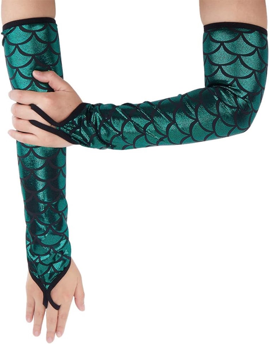 Handschoenen glinsterende metallic zeemeermin handschoenen lange mouwen zomer glanzend visschubben podiumwanten losse podiumwanten voor vrouwen cosplay kostuum rave show