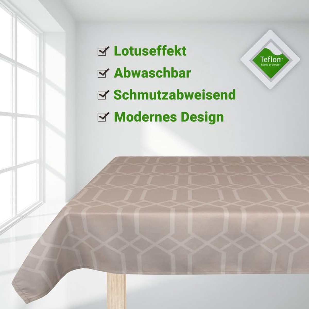 Tafelkleed met Tefloncoating voor binnen- & buitengebruik in diverse designs | Water- & vuilafstotend dankzij betrouwbaar lotuseffect | Beige 130 x 180 cm