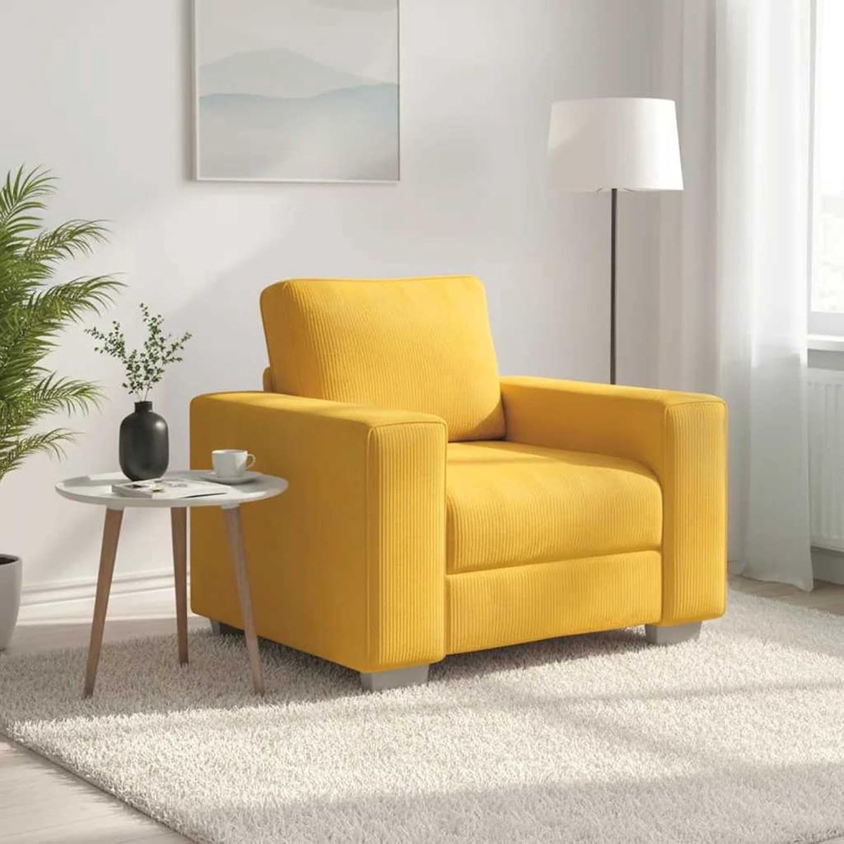 Fauteuil lichtgeel 60 cm corduroy stof, relaxstoel televisiestoel leesstoel voor woonkamer slaapkamer leeshoek logeerkamer 4105191