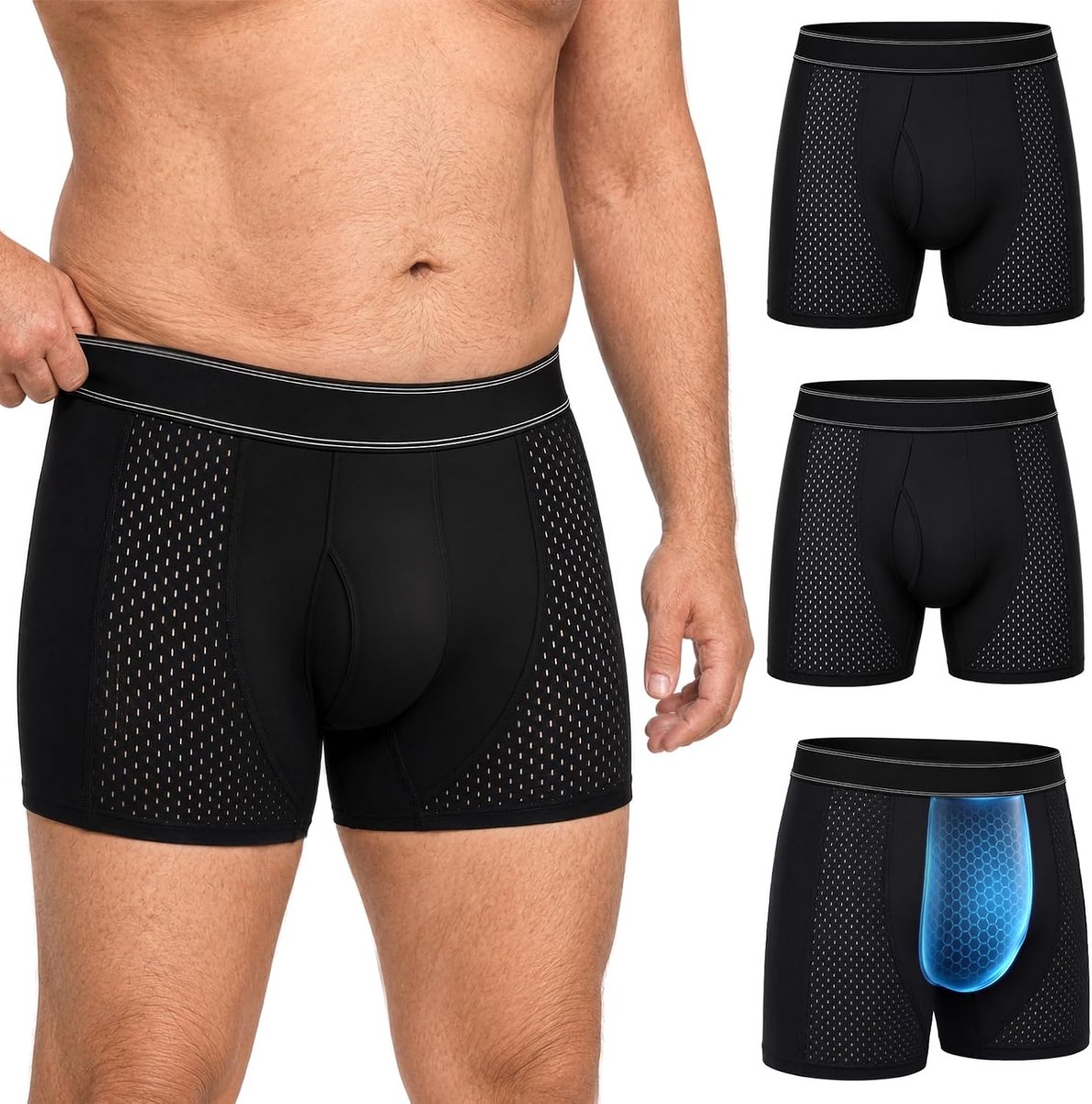 3 Pack Wasbare Bamboe Viscose Incontinentie Broek voor Mannen met Gulp